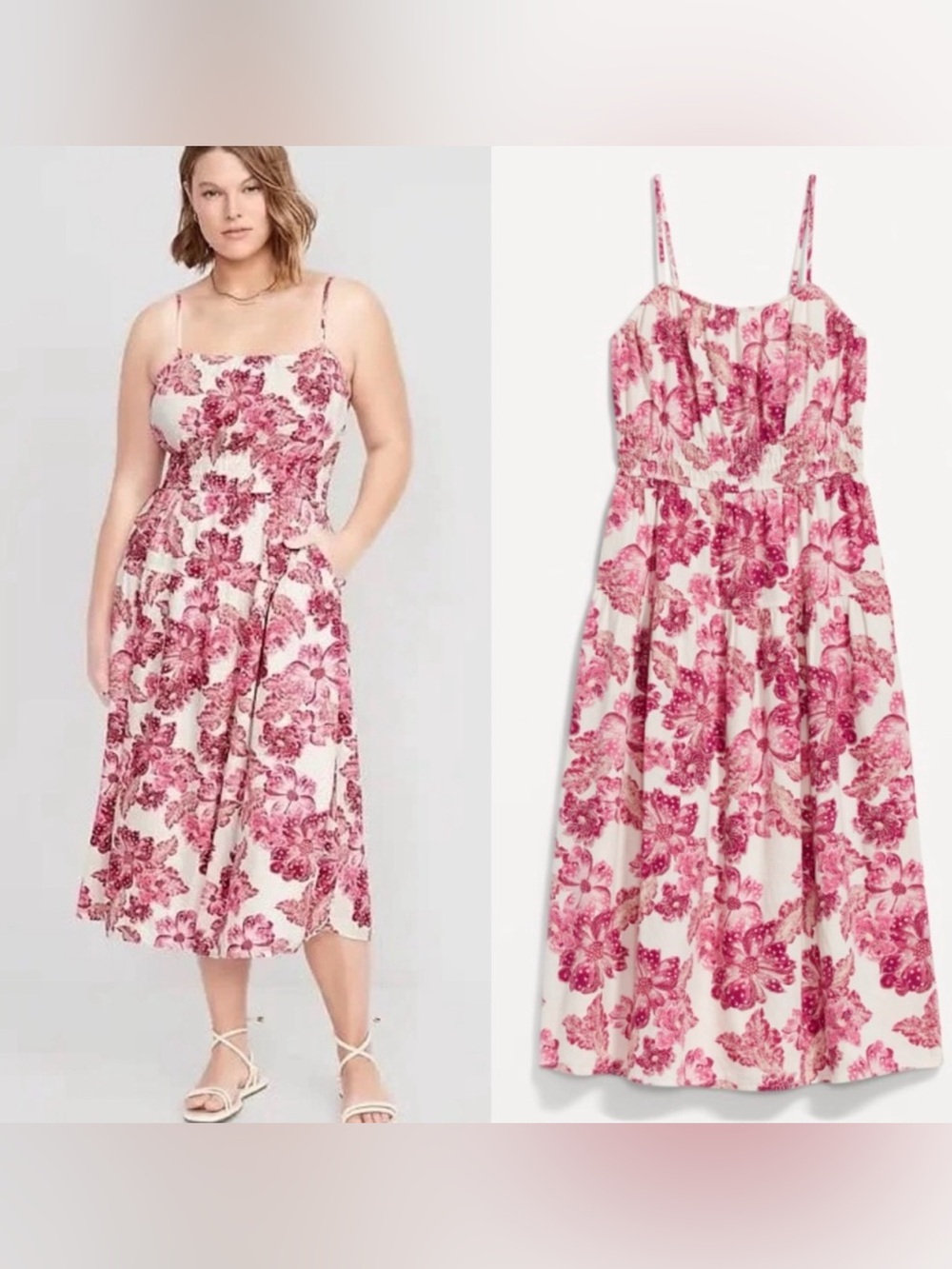 New Pink Floral Spaghetti Strap Maxi Dress- L